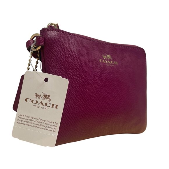 Coach Pebbled Fuchsia Leather With Gold Hardware Wristlet Clutch Bag Sz S - Picture 2 of 9